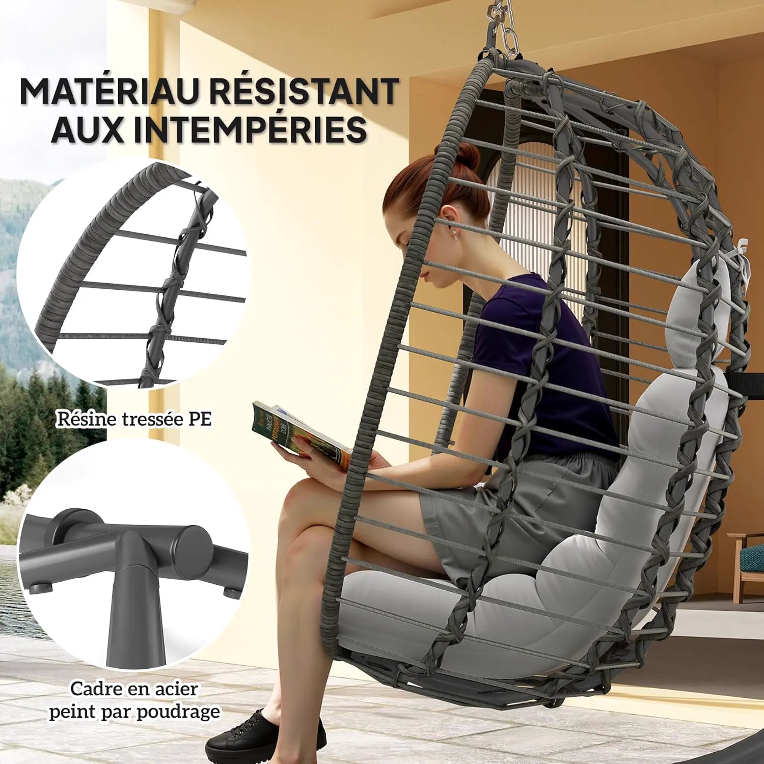 Fauteuils suspendus en résine gris vue 3