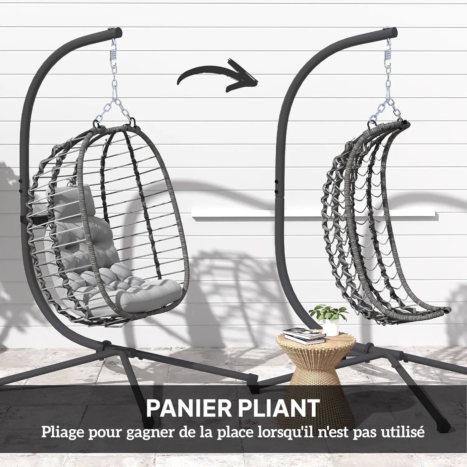 Fauteuils suspendus en résine gris vue 5