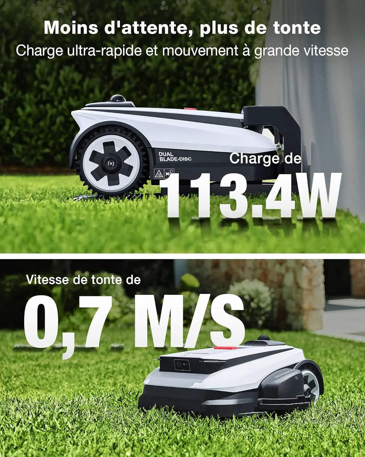 Robot tondeuse blanc vue 5