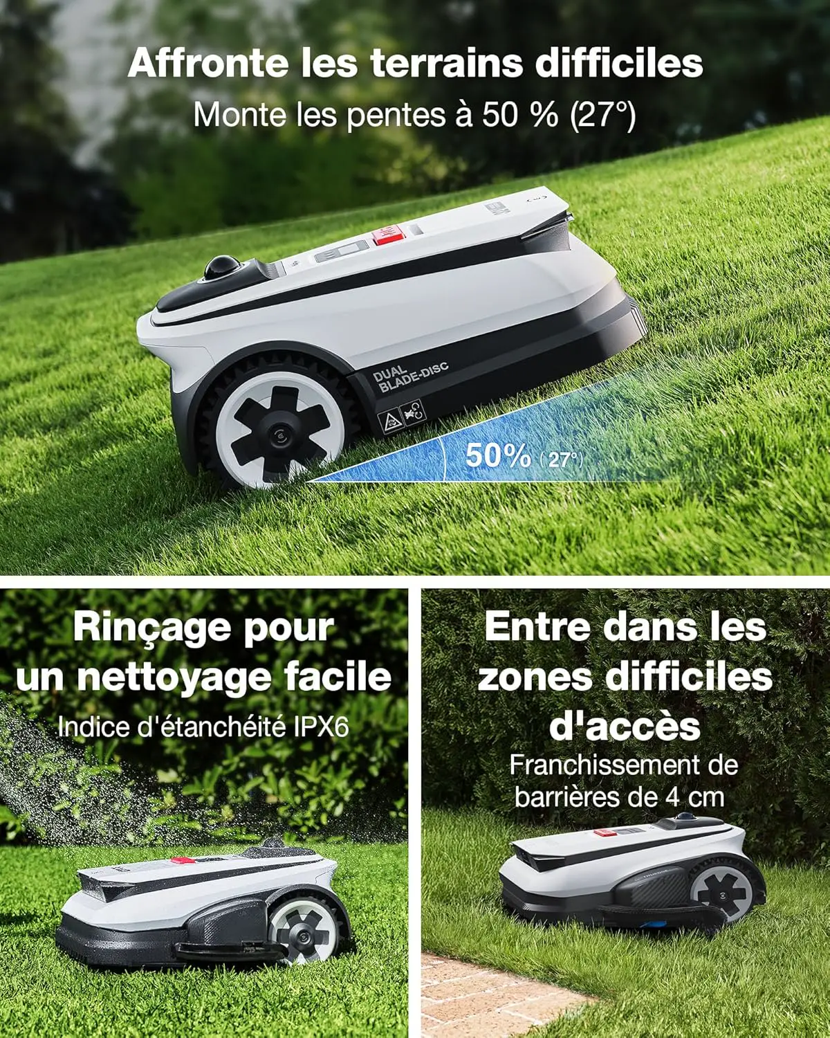 Robot tondeuse blanc vue 7