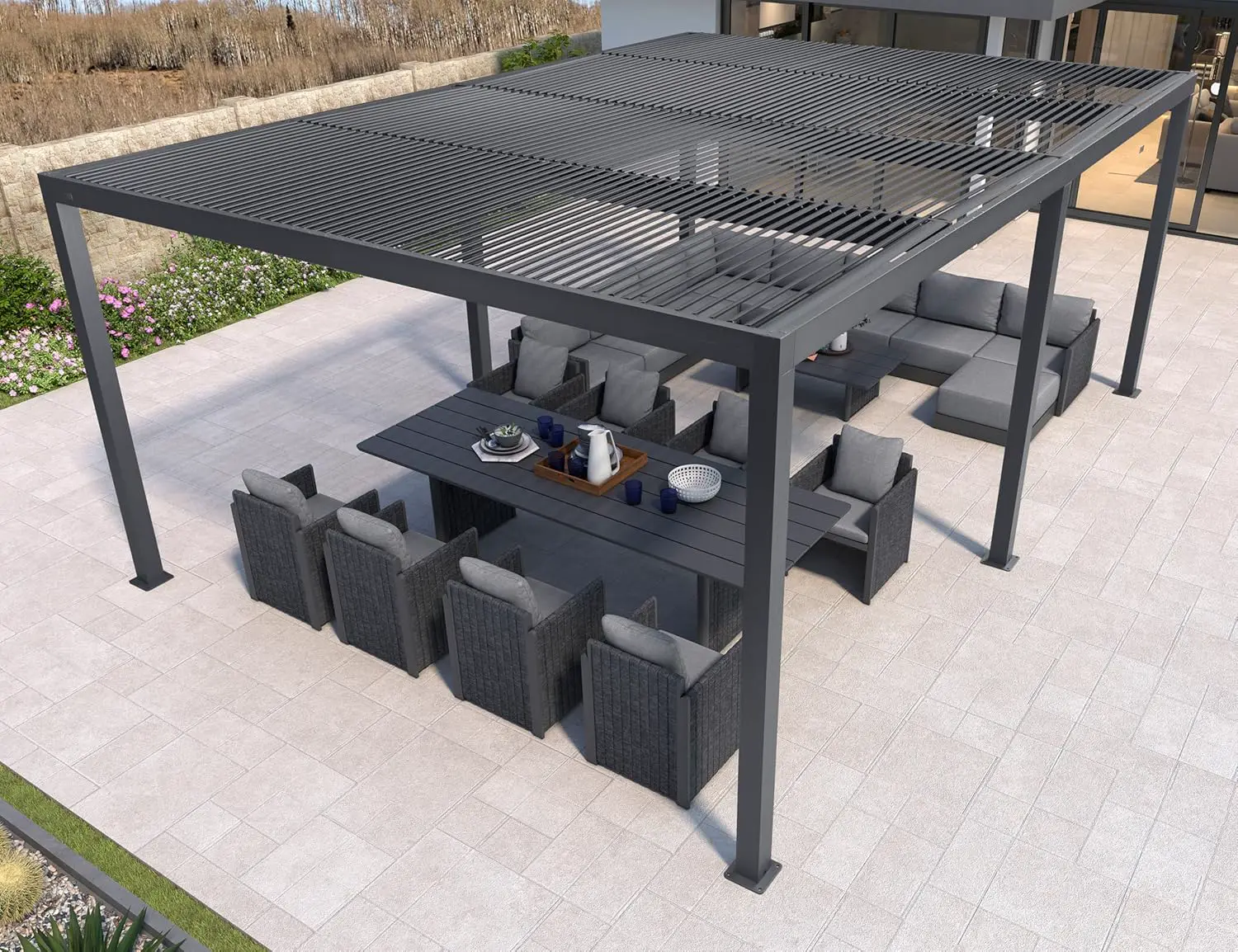 Pergola en aluminium gris 6x4,24 m vue 2