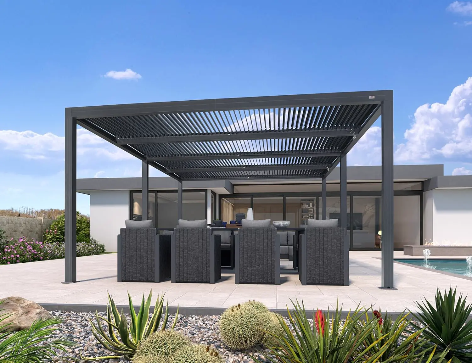 Pergola en aluminium gris 6x4,24 m vue 3