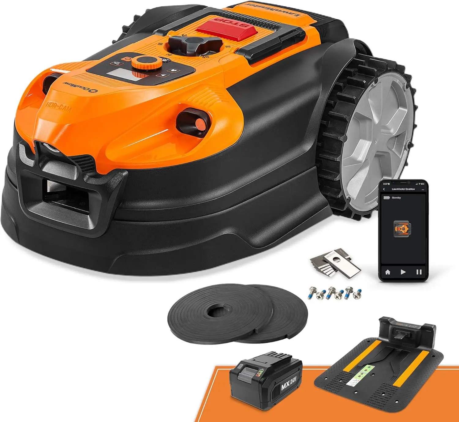 Robot tondeuse orange vue 1