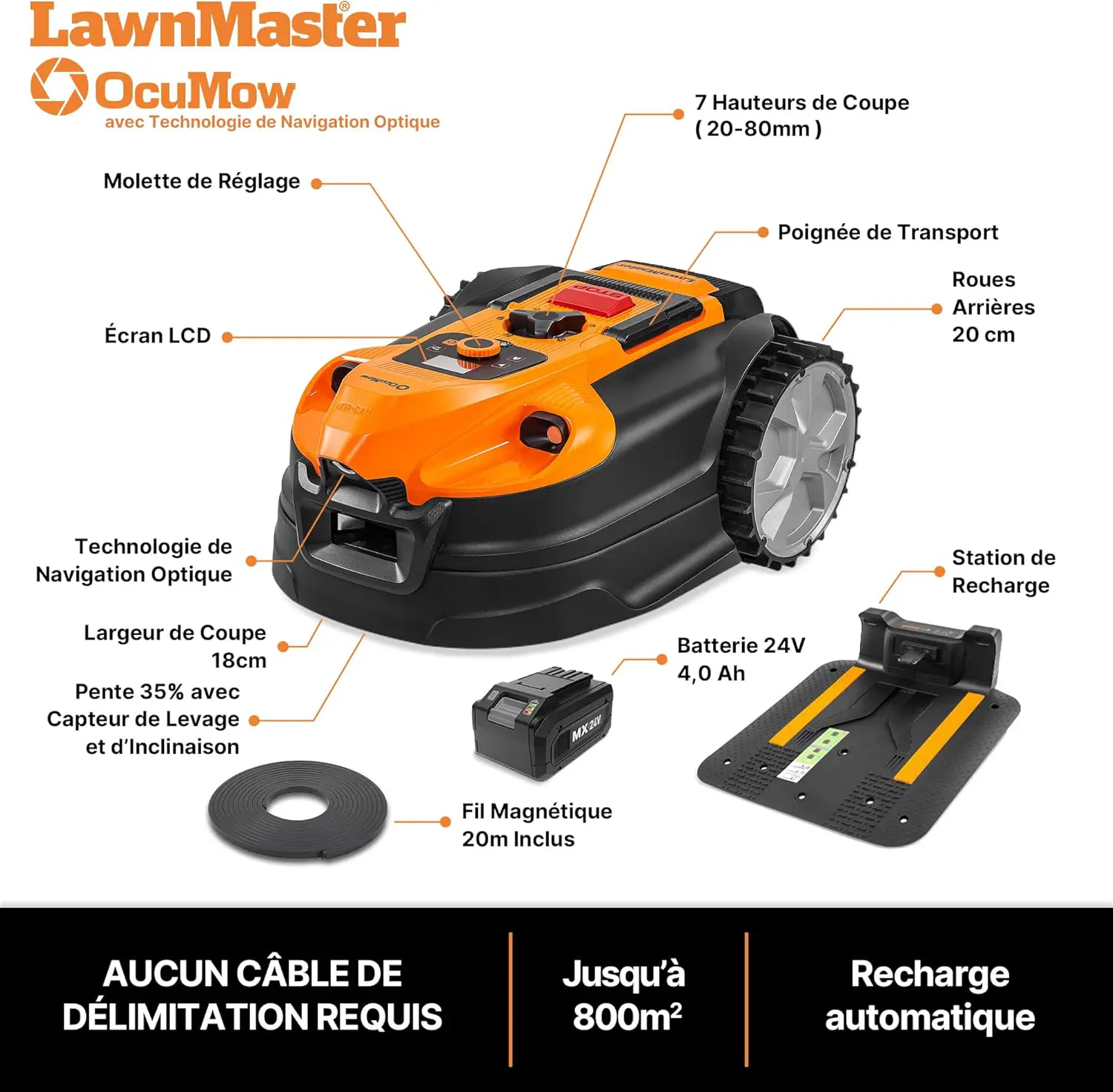 Robot tondeuse orange vue 6