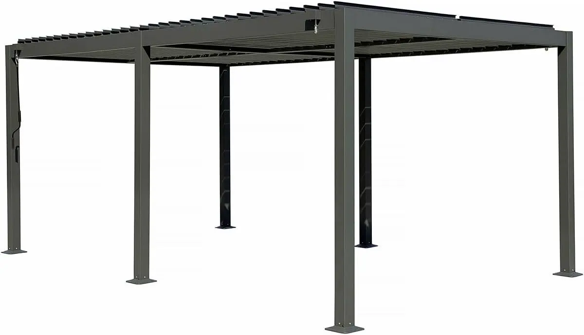 Pergola bioclimatique autoportante en Aluminium Kensington - 3 x 5 m - Gris