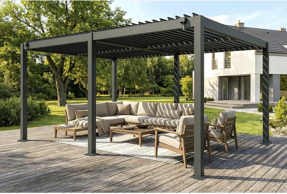 Pergola en aluminium gris 3x5 m vue 2