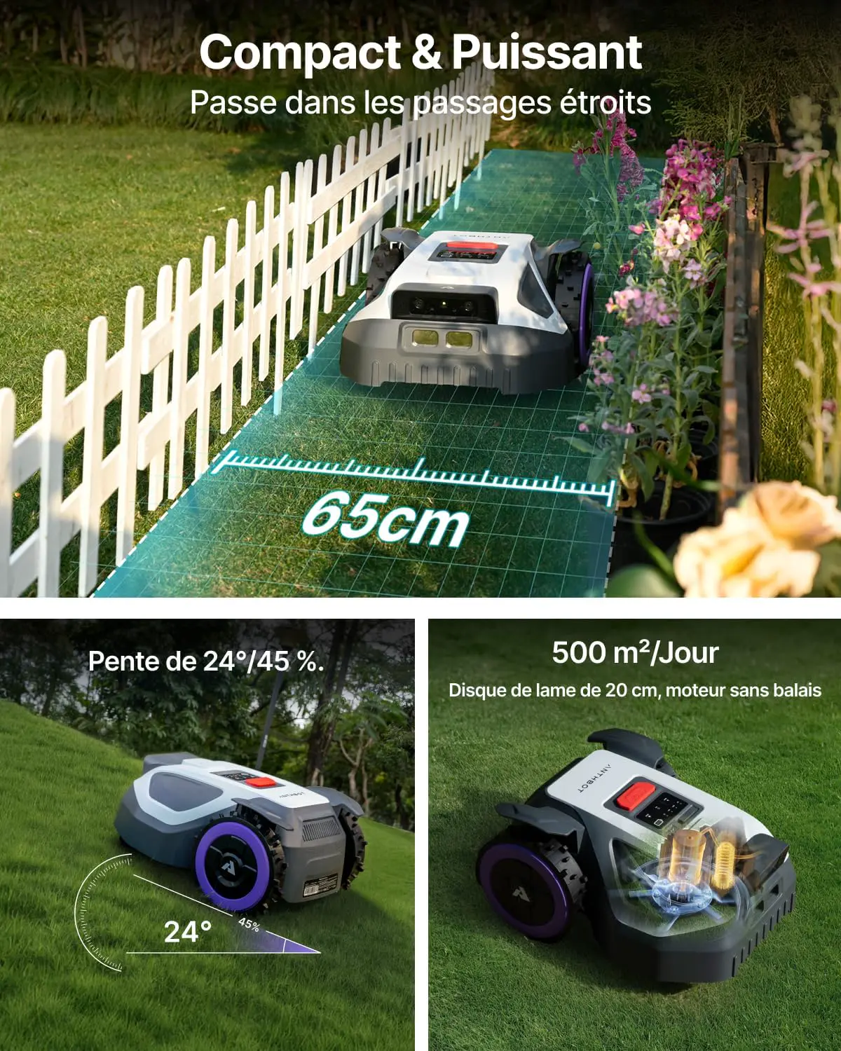 Robot tondeuse gris vue 4