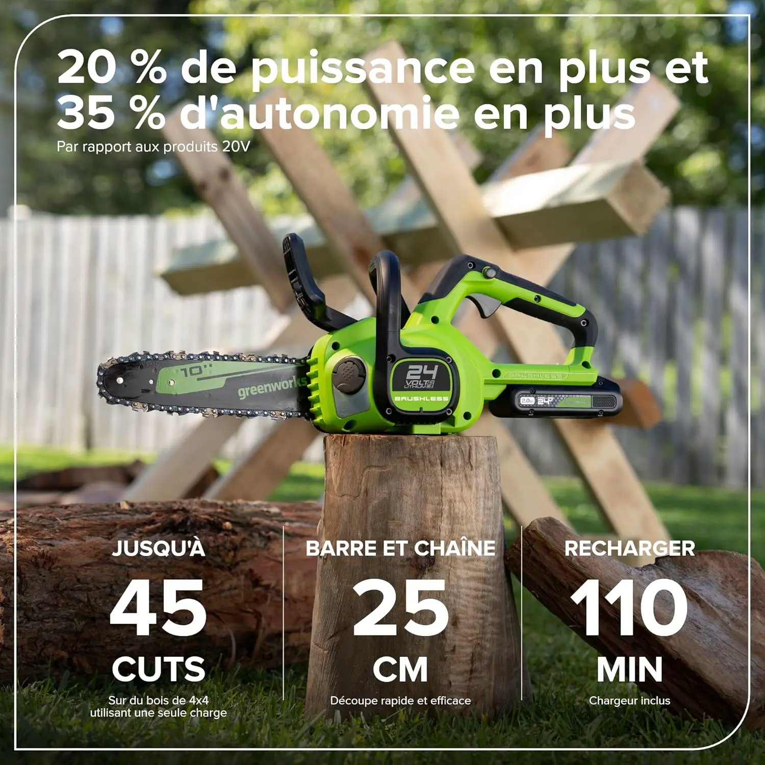 Tronçonneuse à batterie en bois vue 3