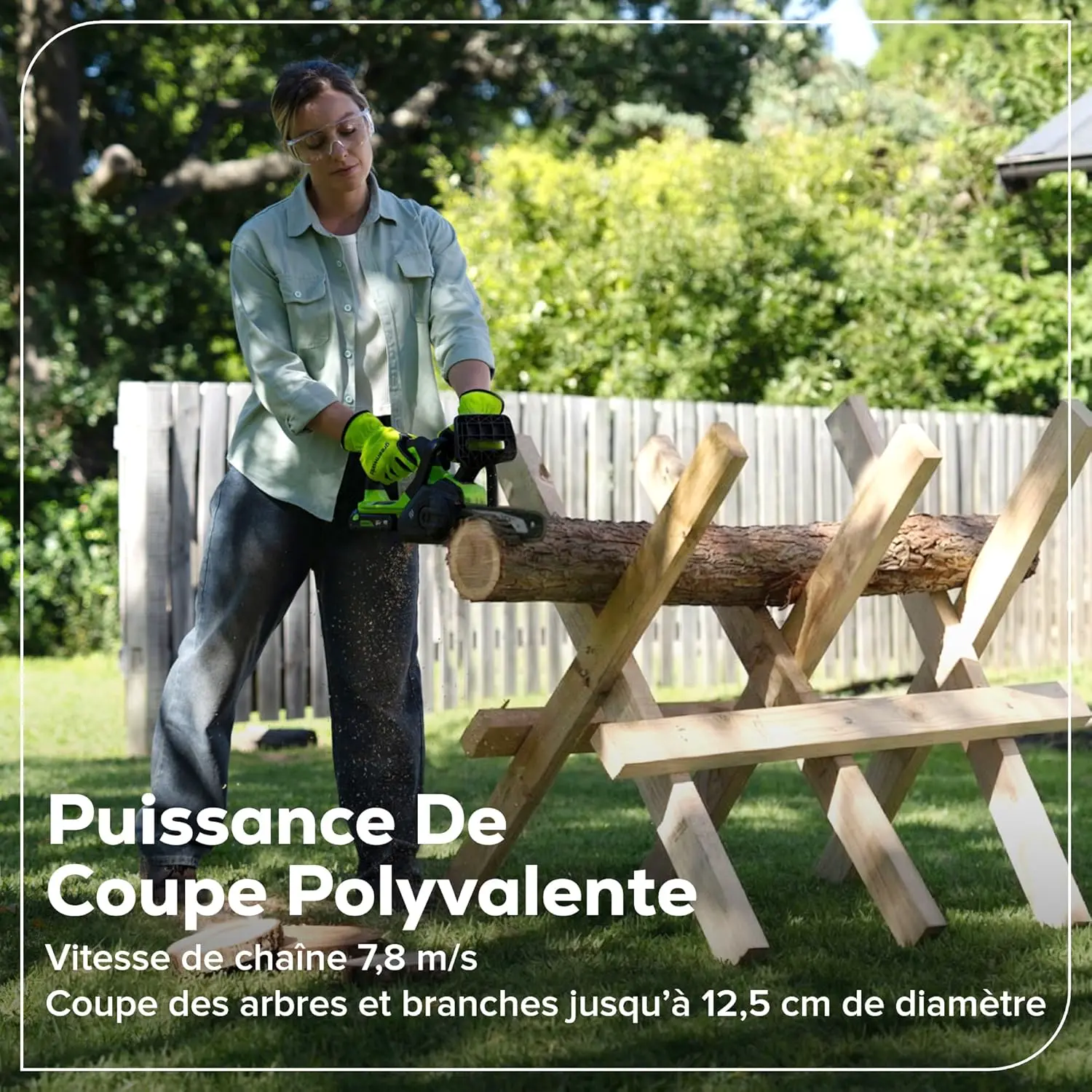 Tronçonneuse à batterie en bois vue 6
