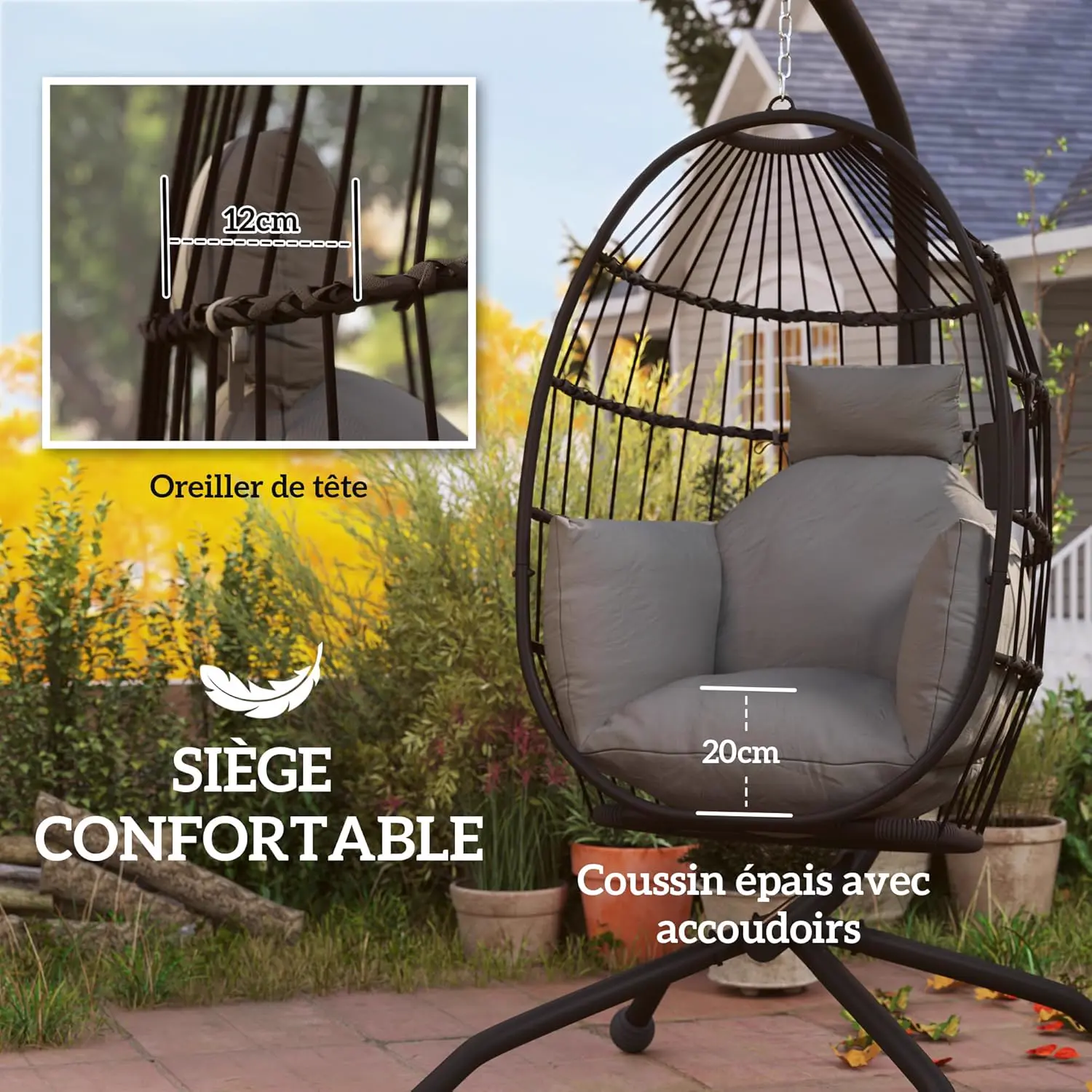 Fauteuils suspendus en métal gris vue 3