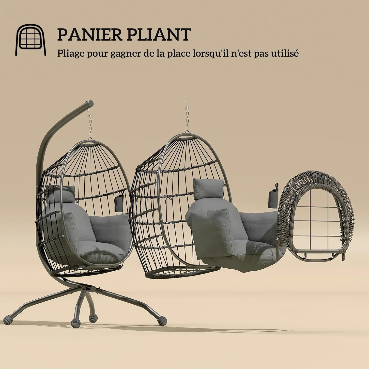 Fauteuils suspendus en métal gris vue 4