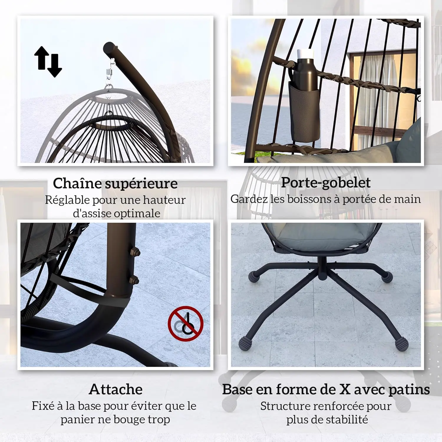 Fauteuils suspendus en métal gris vue 6