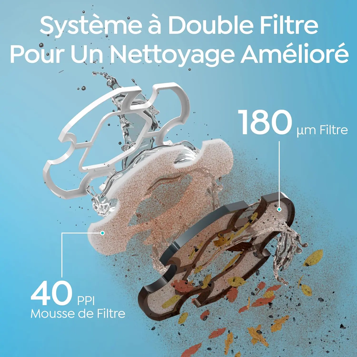 Robot piscine sable 80 m² vue 3