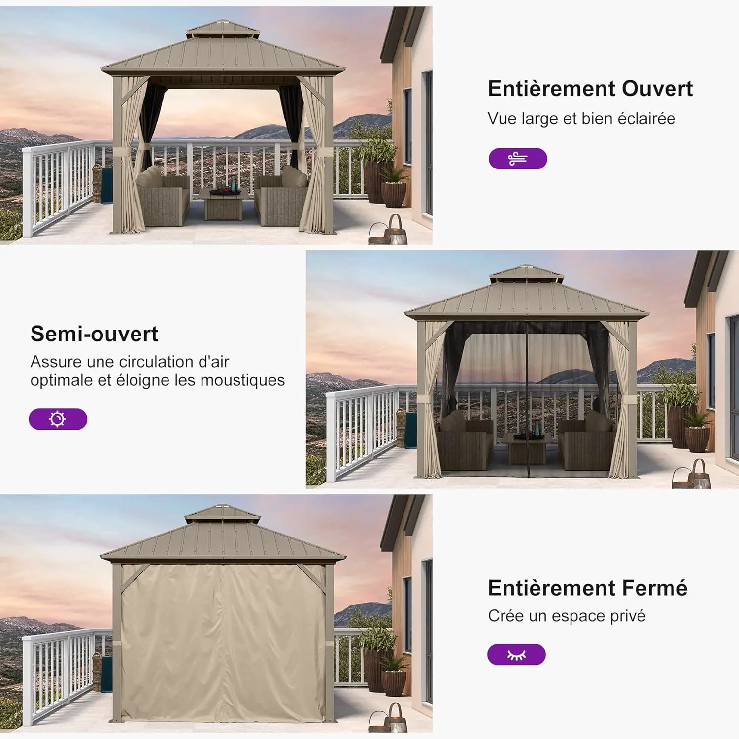 Pergola en aluminium 3x3 m vue 6