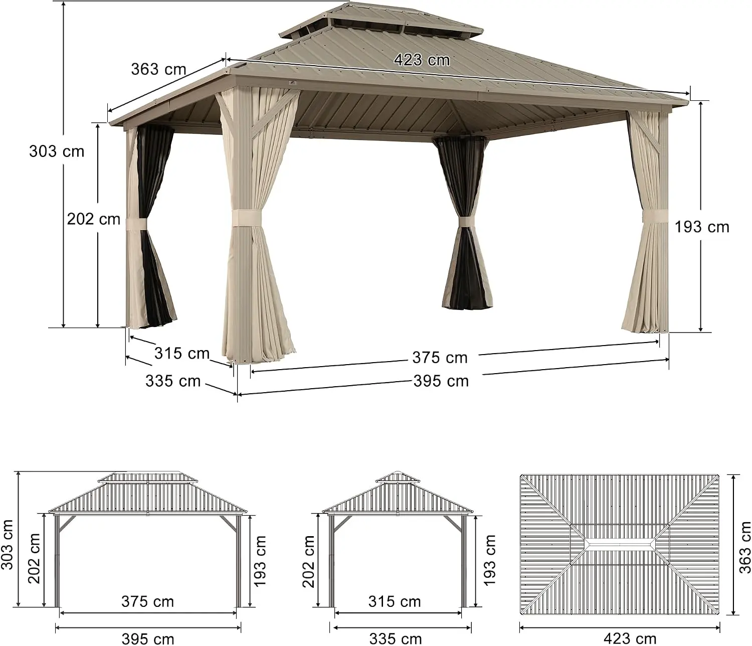 Pergola en aluminium 4,25x3,65 m vue 3