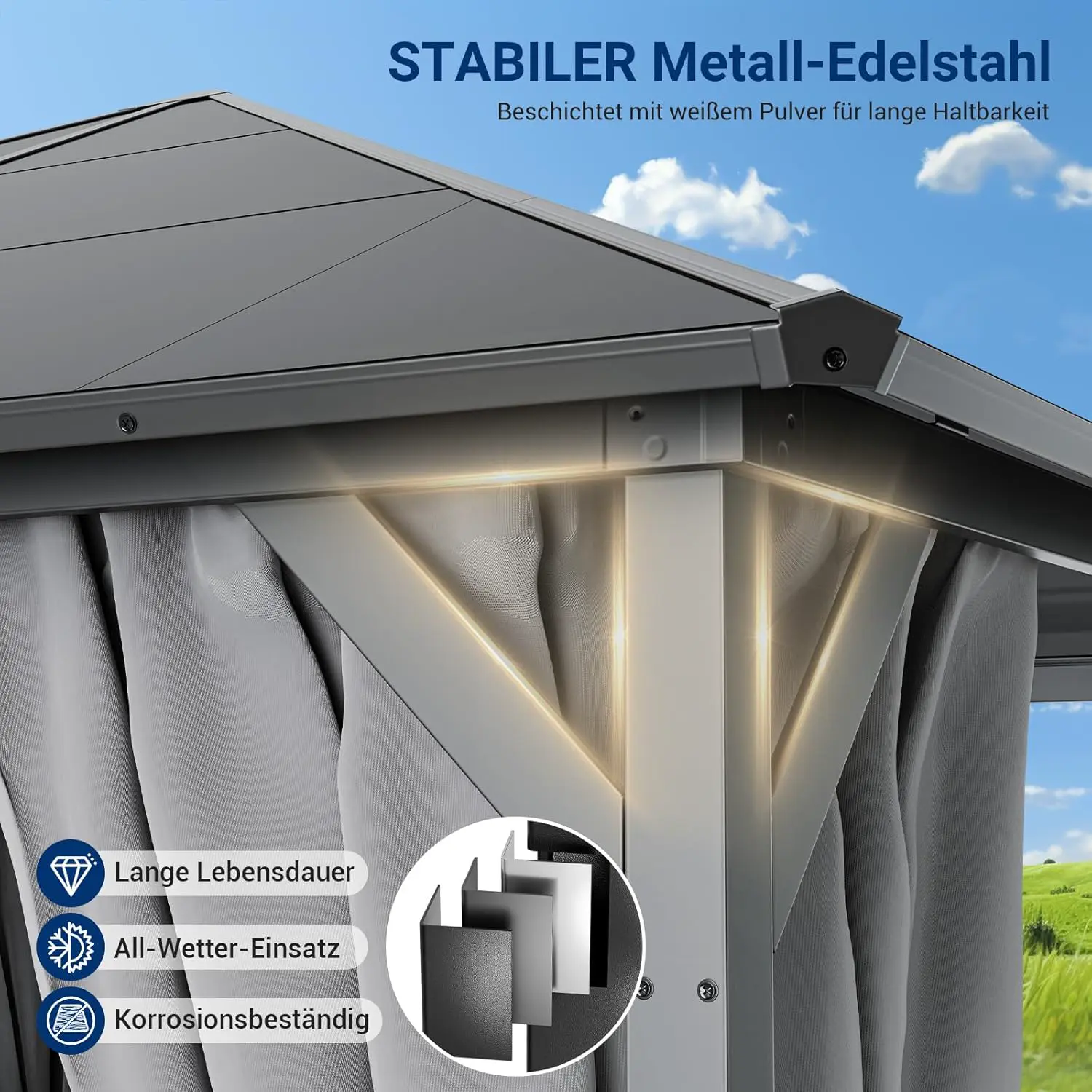 Pergola gris 3x3 m vue 4
