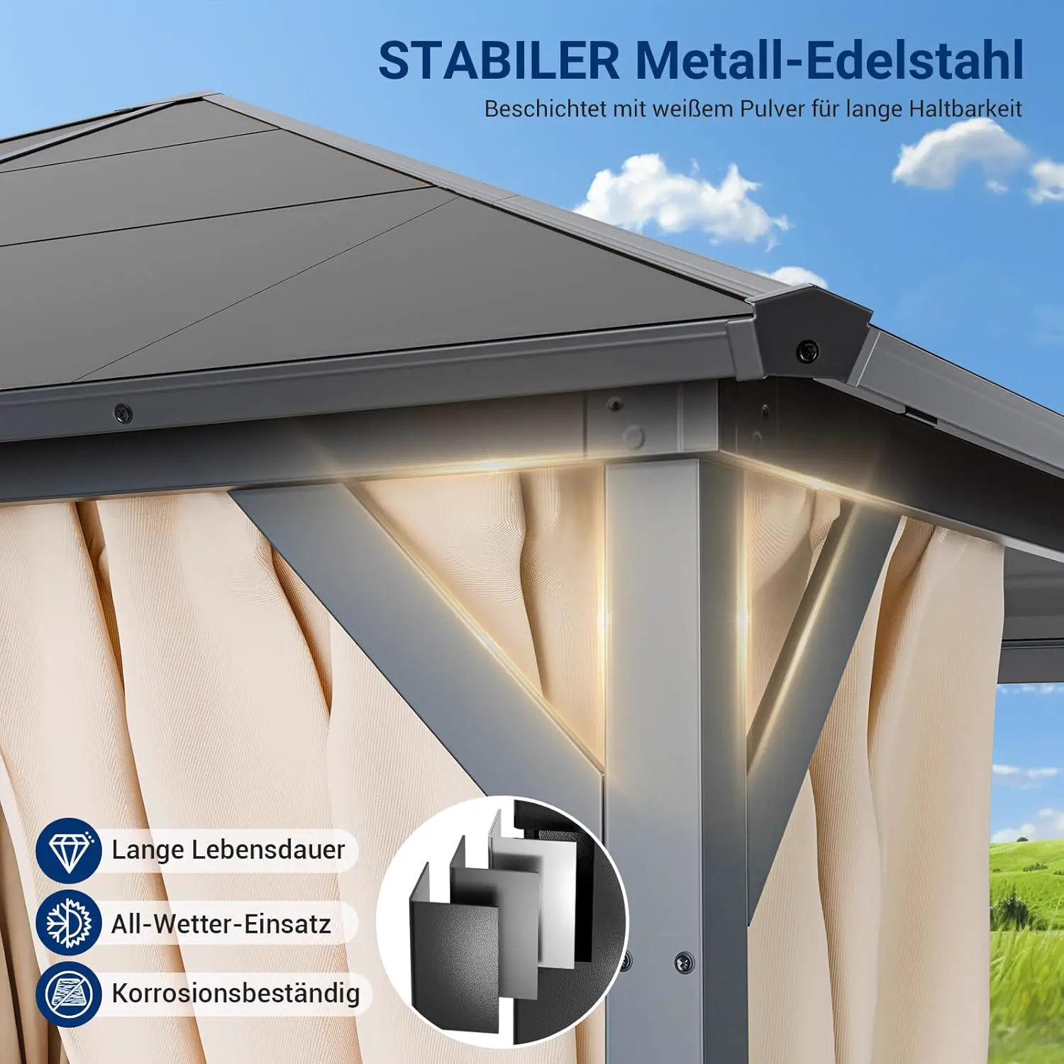 Pergola beige 3x4 m vue 4