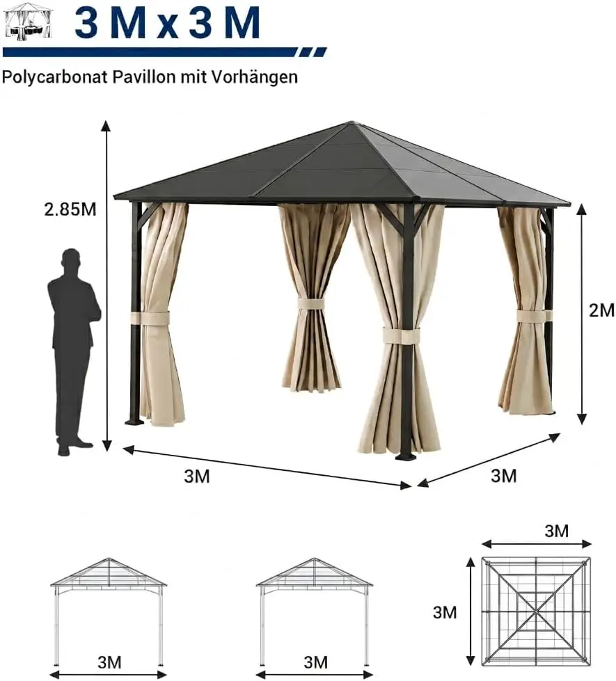 Pergola en métal beige 3x3 m vue 2