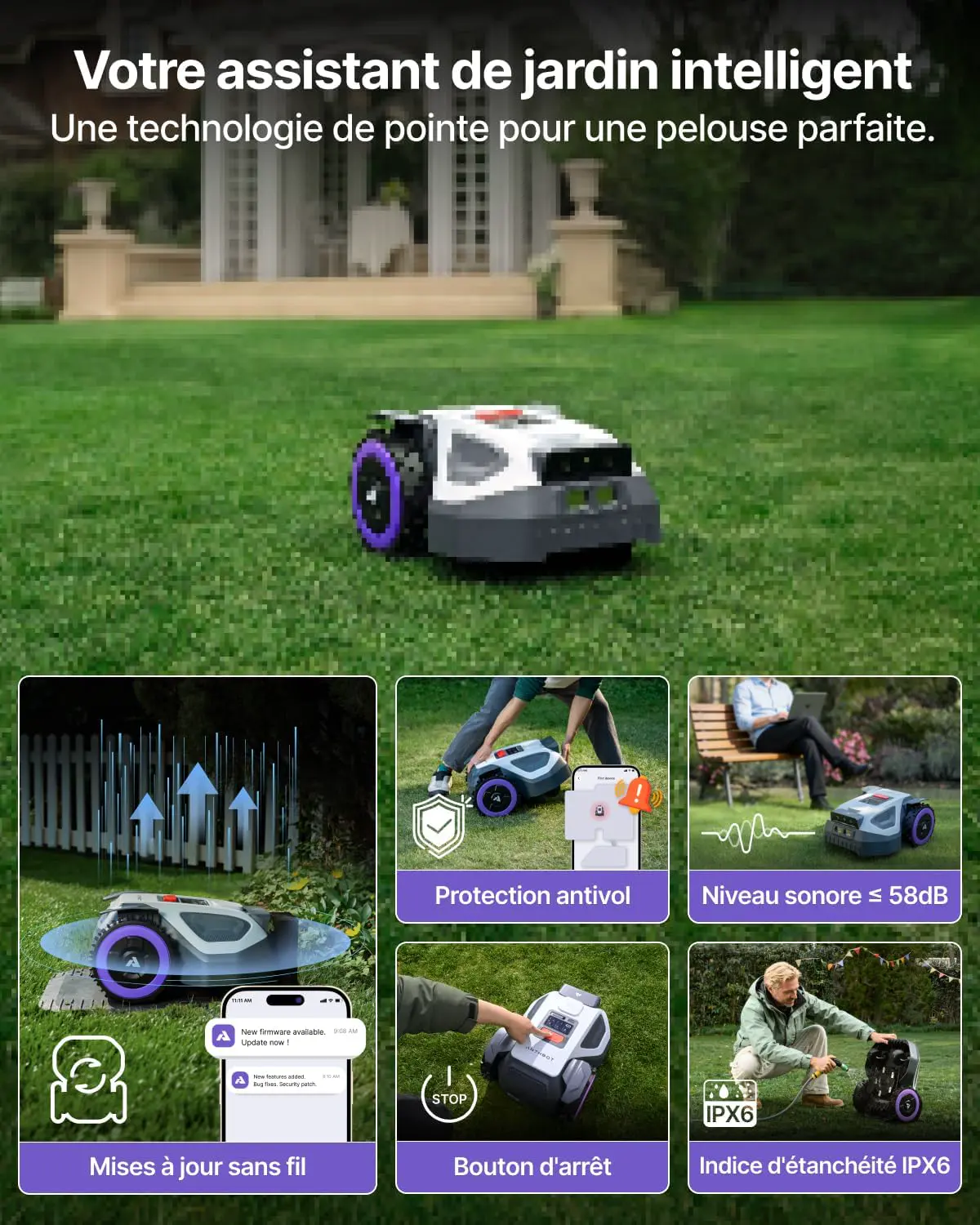 Robot tondeuse gris vue 9
