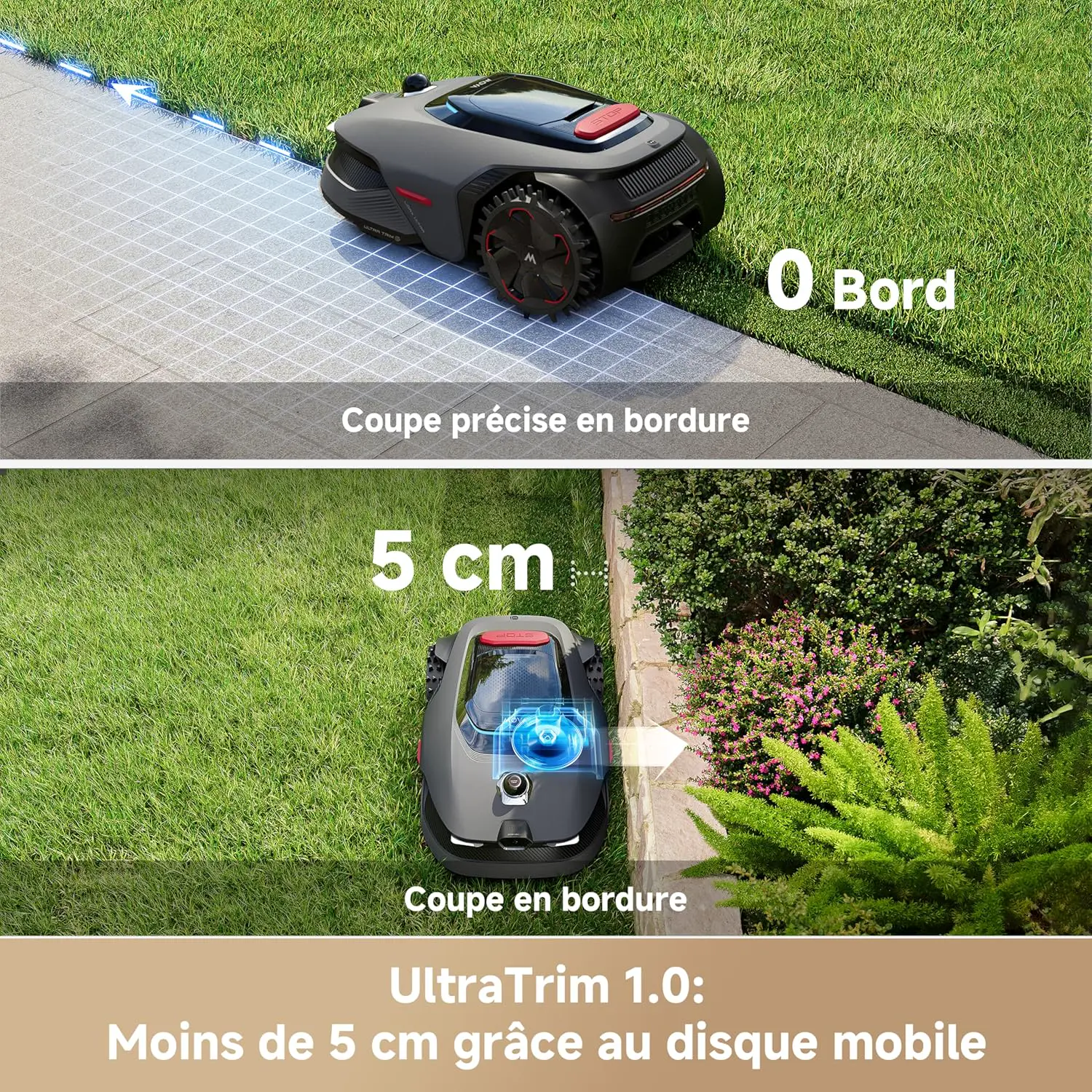 Robot tondeuse gris vue 3
