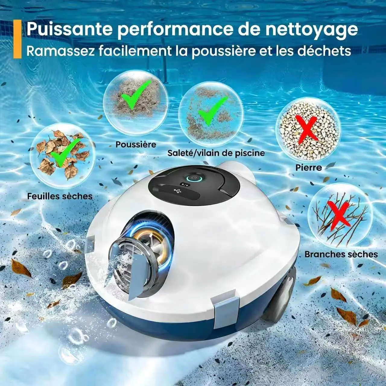Robot piscine blanc vue 2