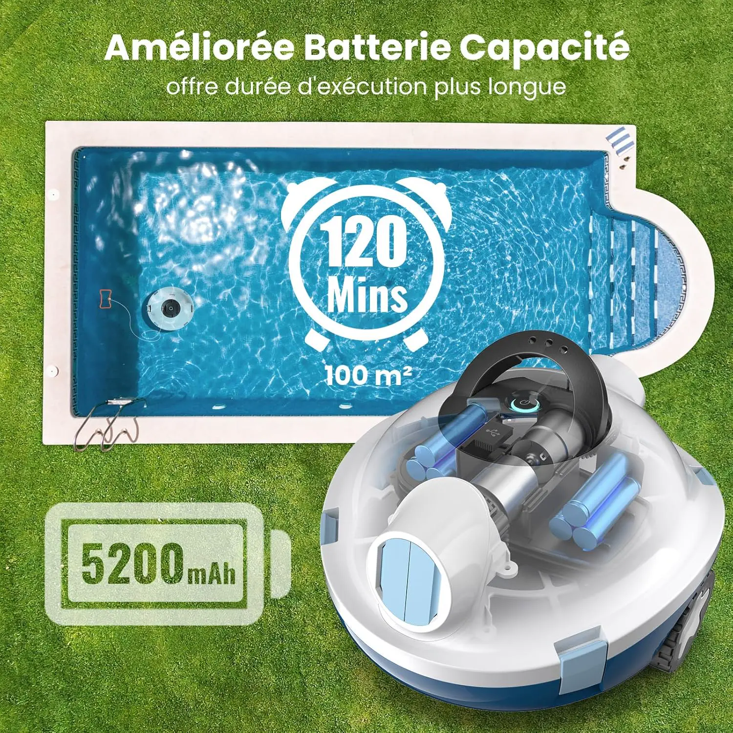 Robot piscine blanc vue 3