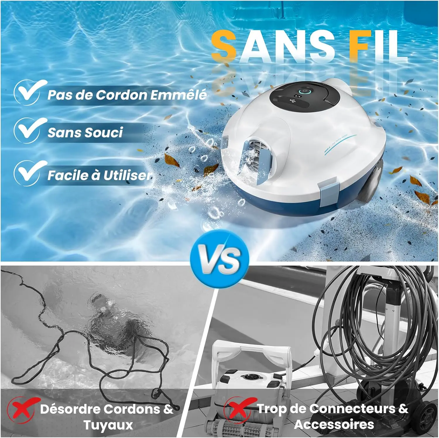 Robot piscine blanc vue 8