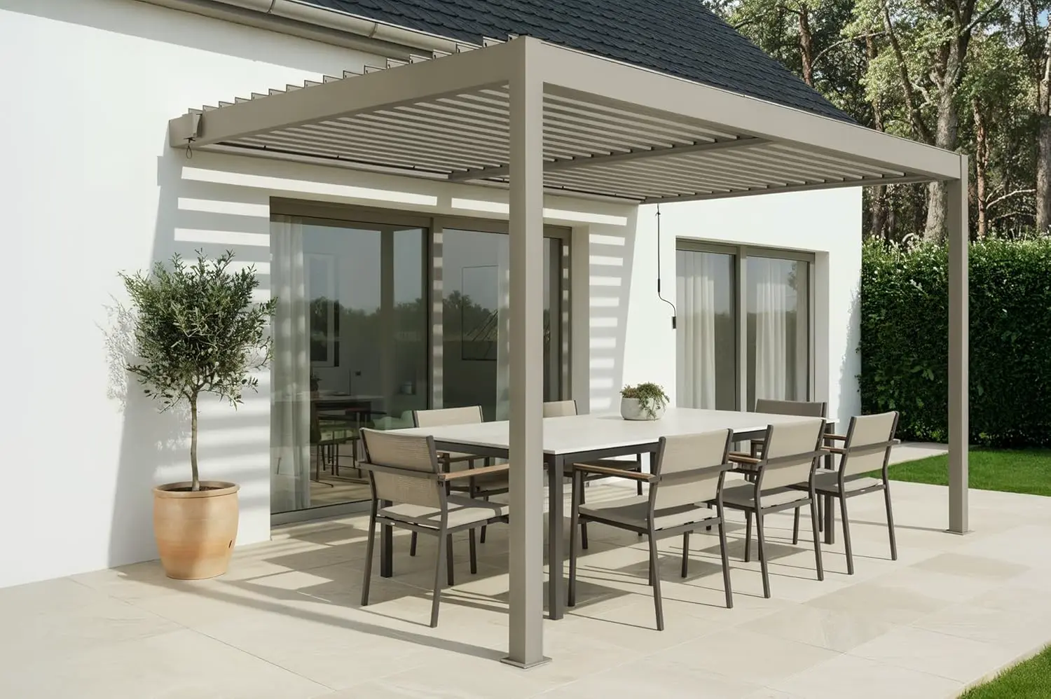 CAZEBOO Pergola Bioclimatique Adossée Piana 4x3 m Aluminium Taupe