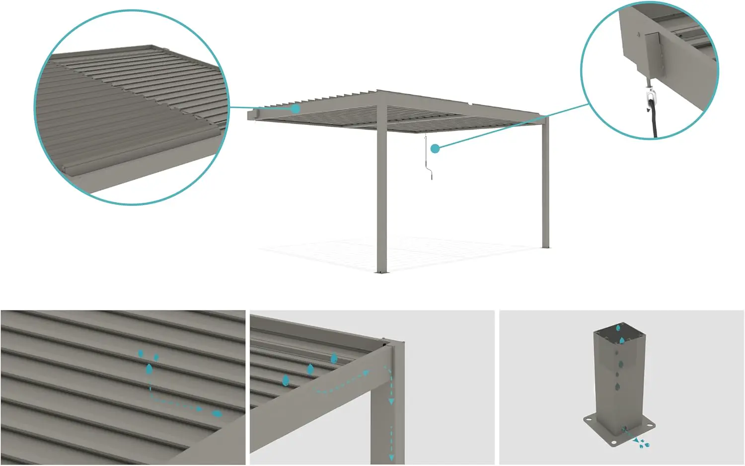 Pergola en aluminium taupe 4x3 m adossée vue 6