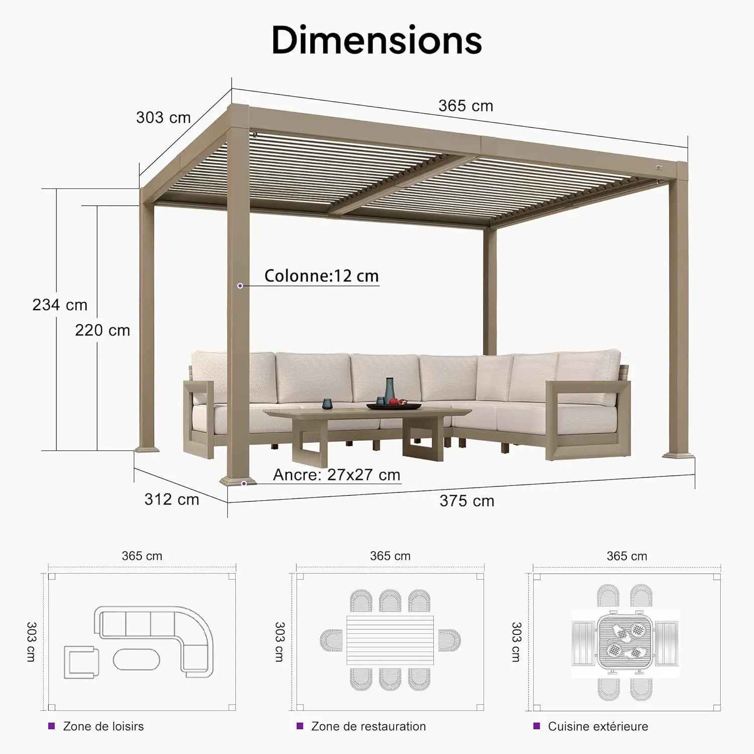 Pergola en aluminium 3x3,65 m vue 7