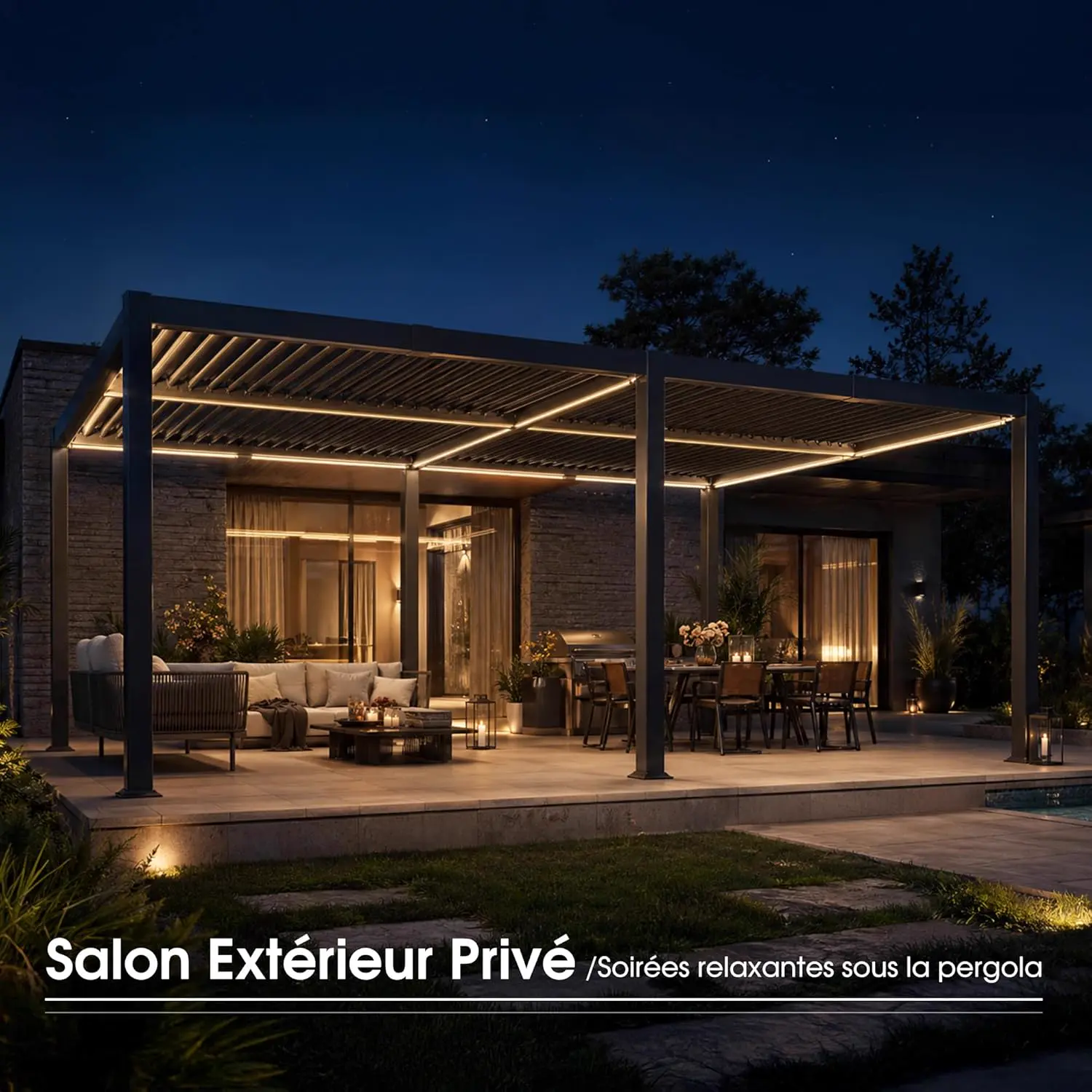 Pergola en aluminium gris 4x6 m vue 3