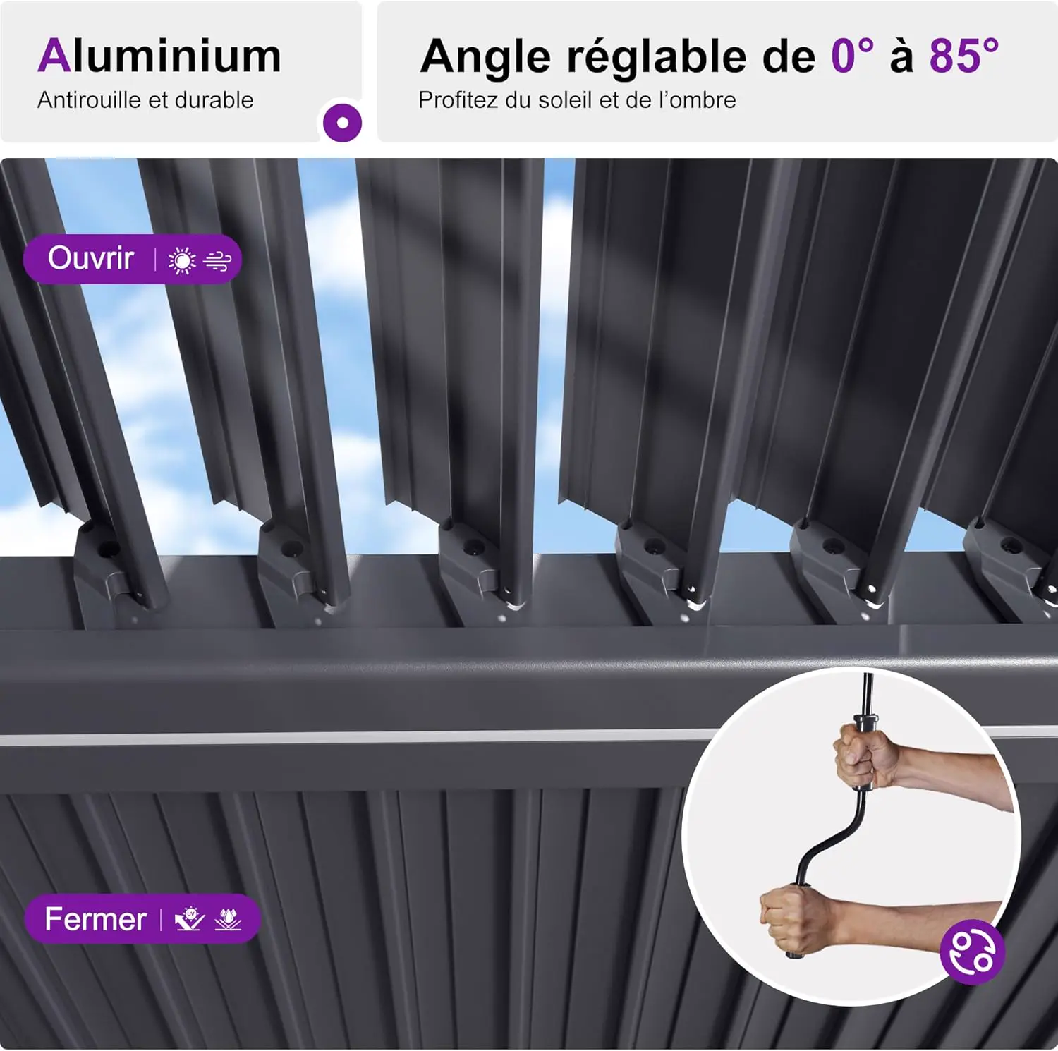 Pergola en aluminium gris 4x6 m vue 4