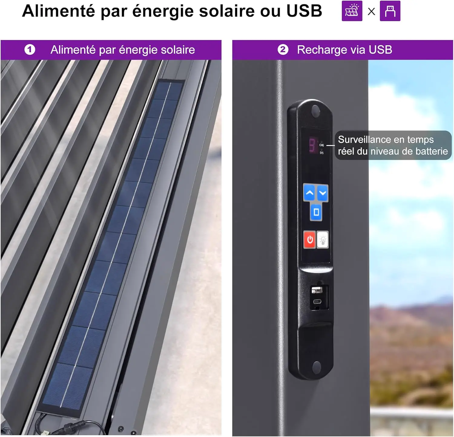 Pergola en aluminium gris 4x6 m vue 6
