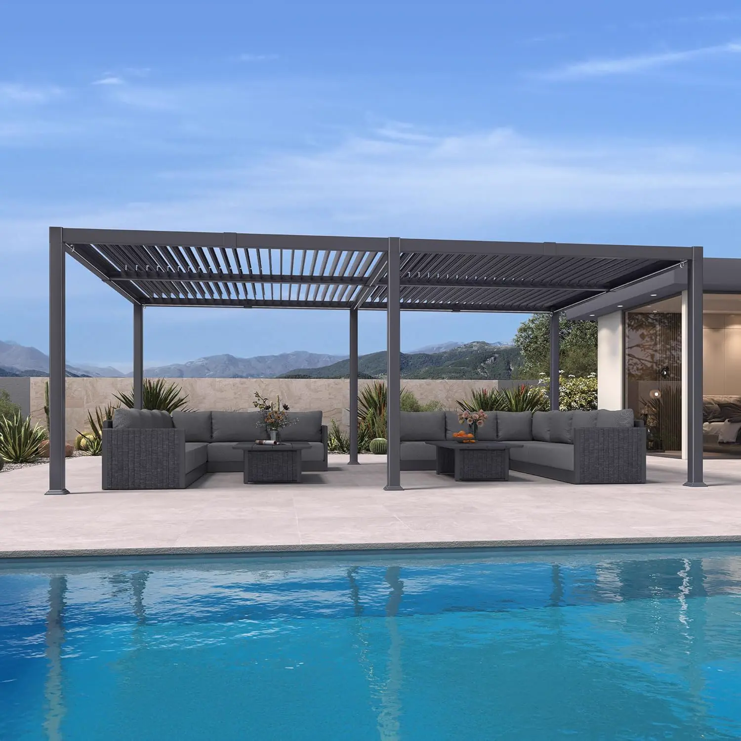 Pergola en aluminium gris 4x6 m vue 8