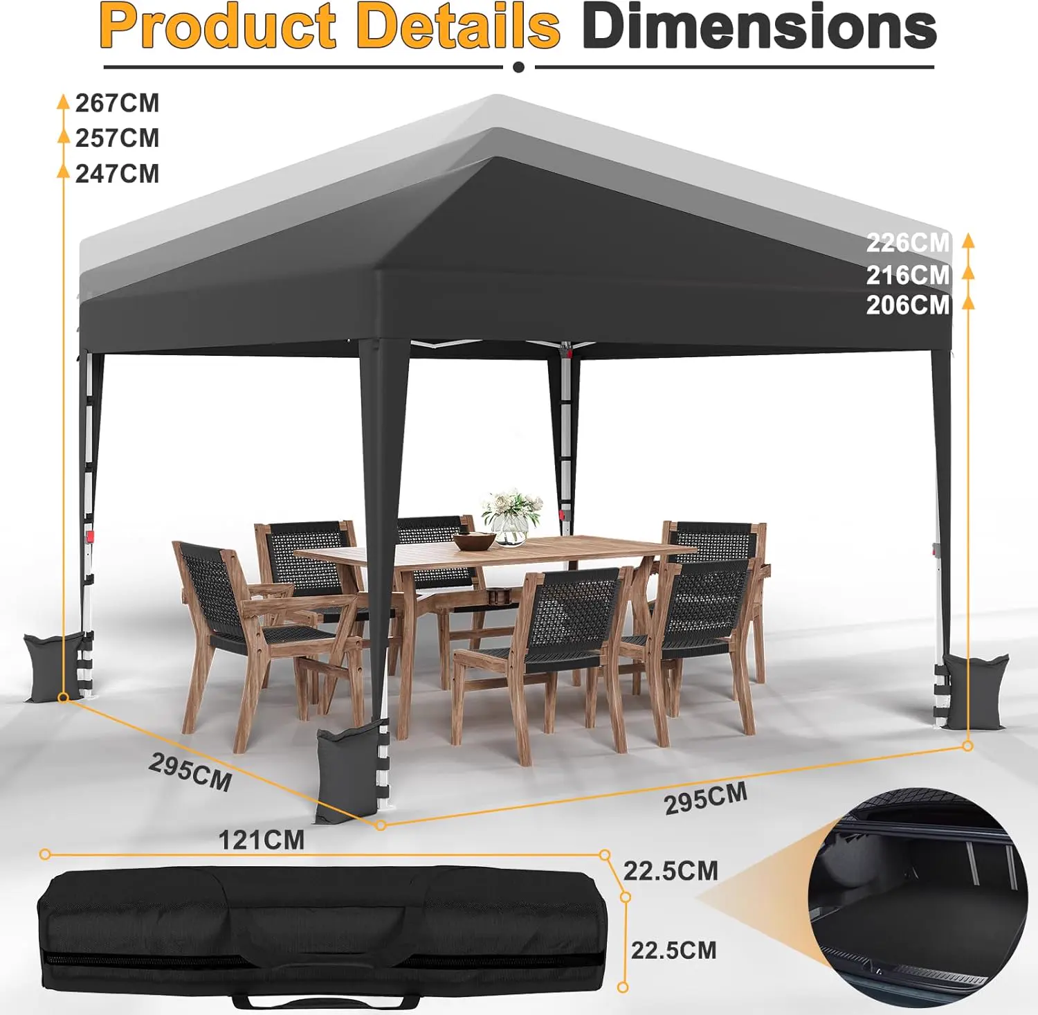 Tonnelle gris 3x3 m vue 5