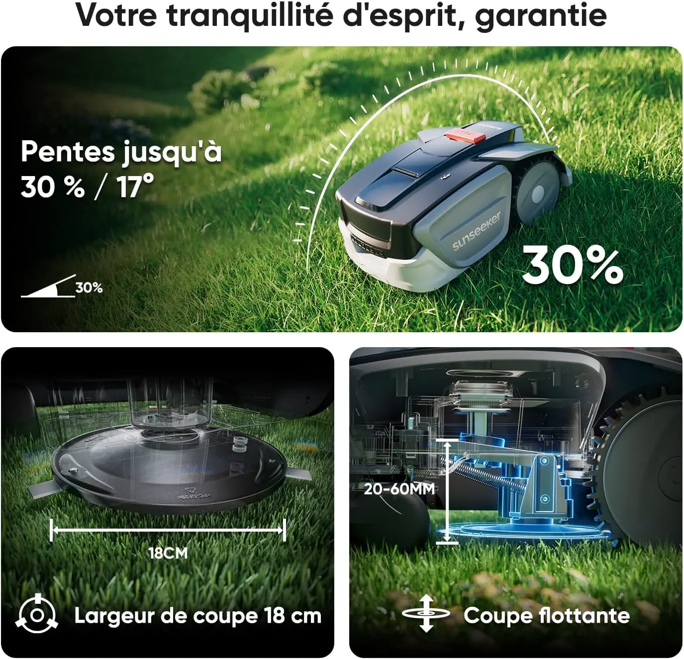 Robot tondeuse gris vue 8