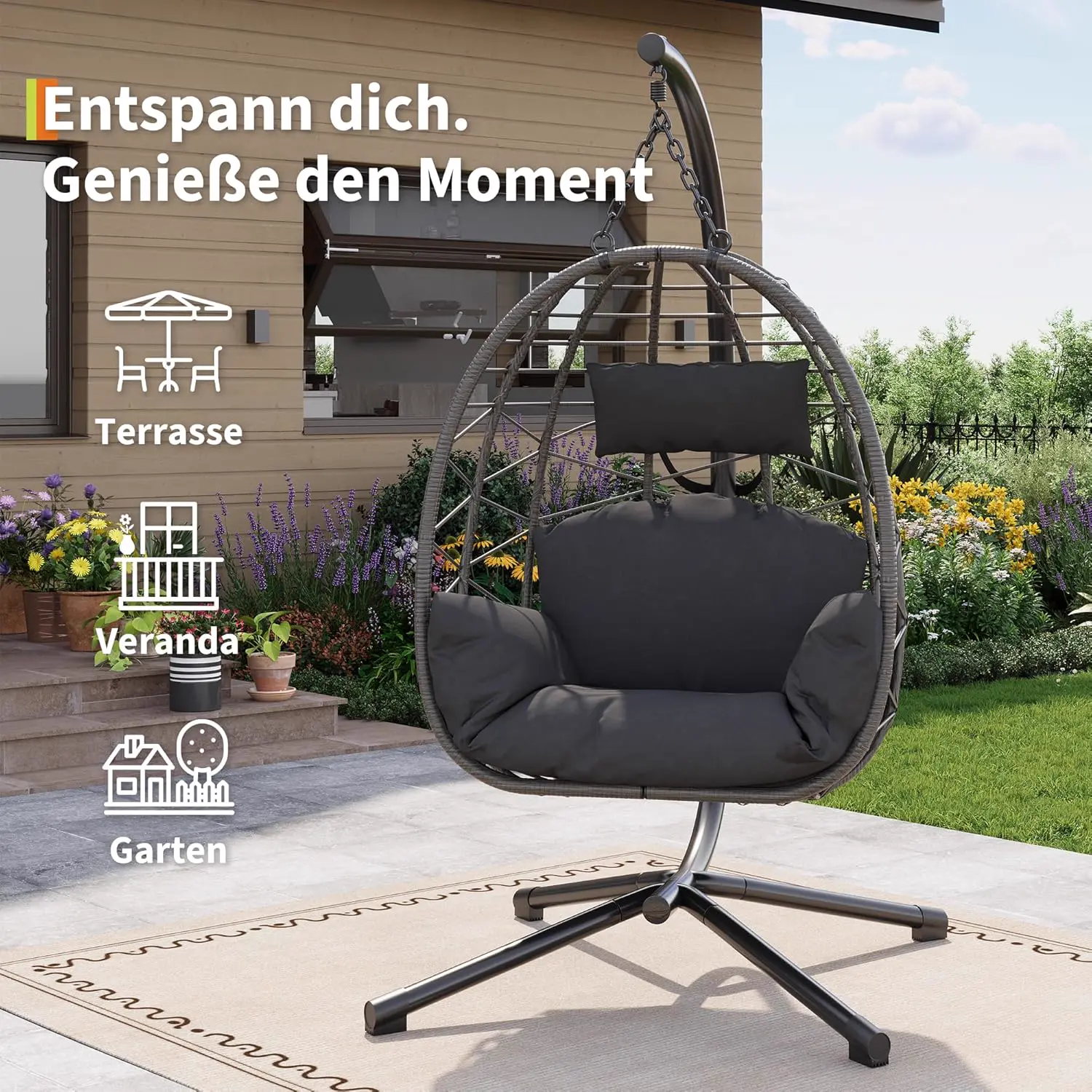 Fauteuils suspendus en rotin gris vue 4