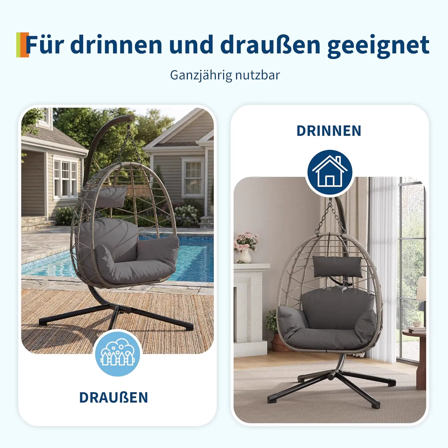 Fauteuils suspendus en rotin gris vue 7