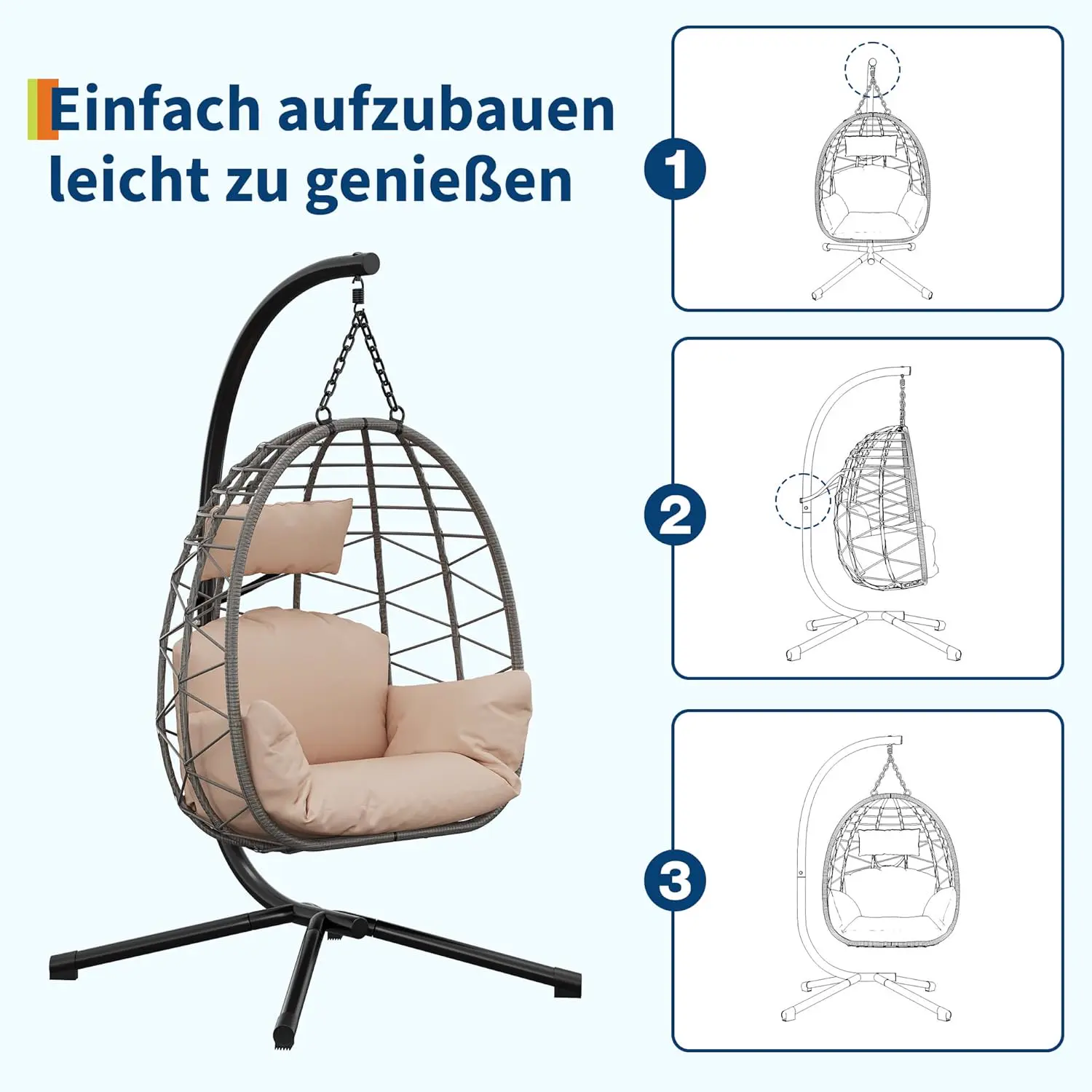 Fauteuils suspendus en rotin gris vue 6