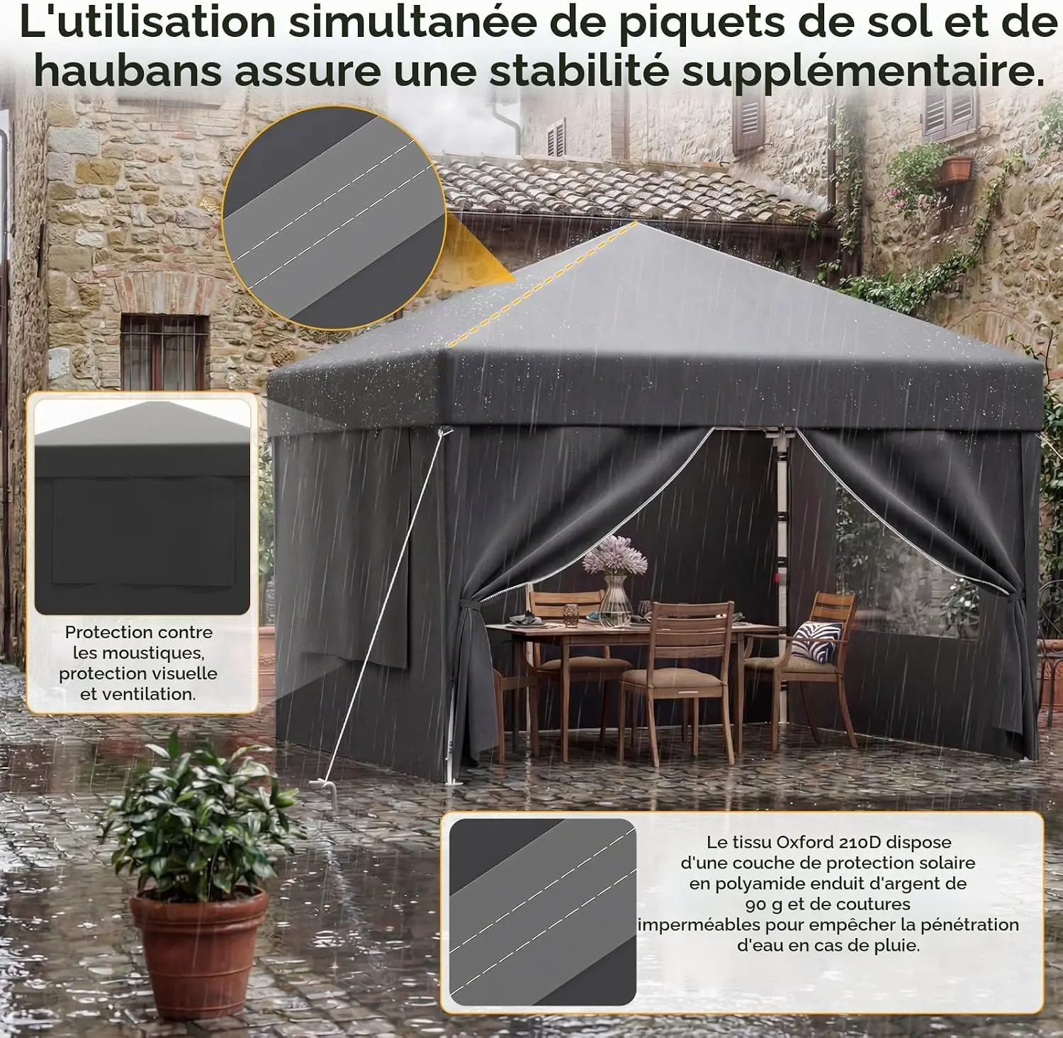Tonnelle en métal gris 3x6 m vue 4
