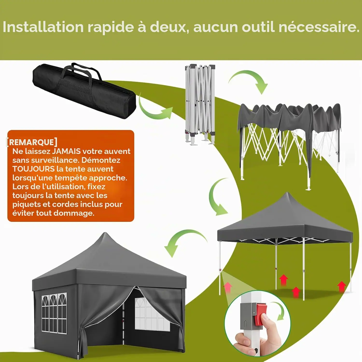 Tonnelle en aluminium gris 3x3 m vue 6