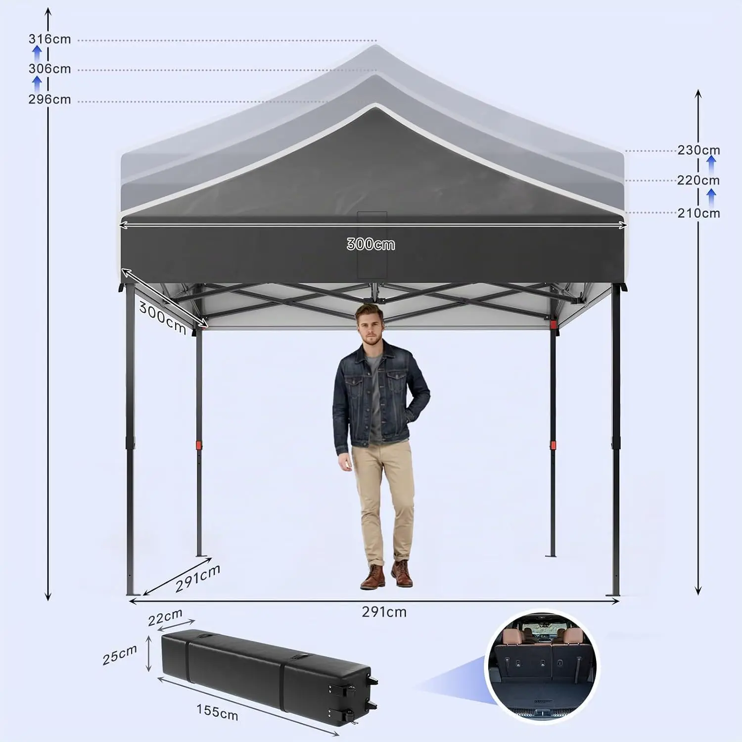 Tonnelle en métal noir 3x3 m vue 4