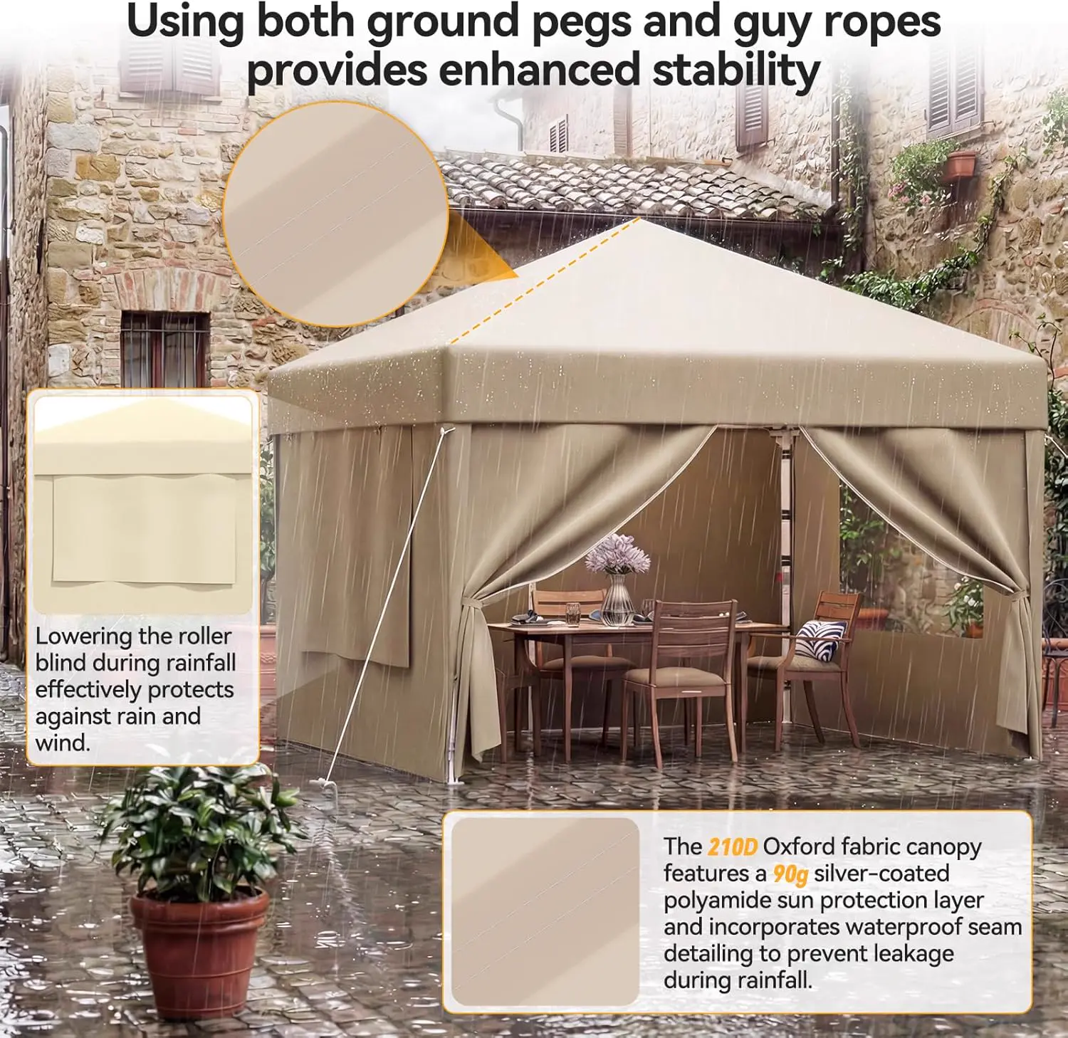 Tonnelle beige 3x3 m vue 3