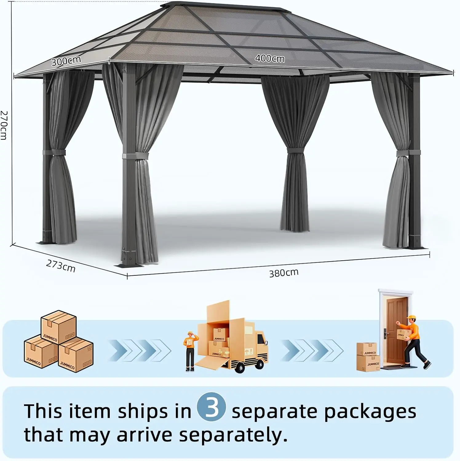 Pergola en aluminium gris 3x4 m vue 5