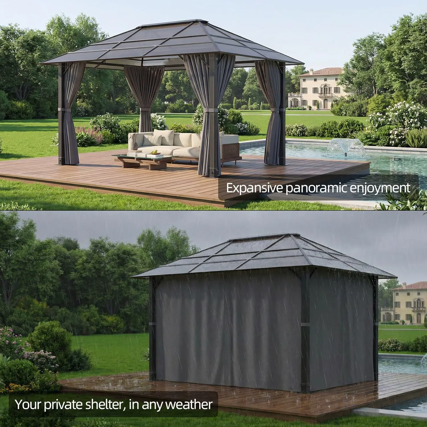 Pergola en aluminium gris 3x4 m vue 6