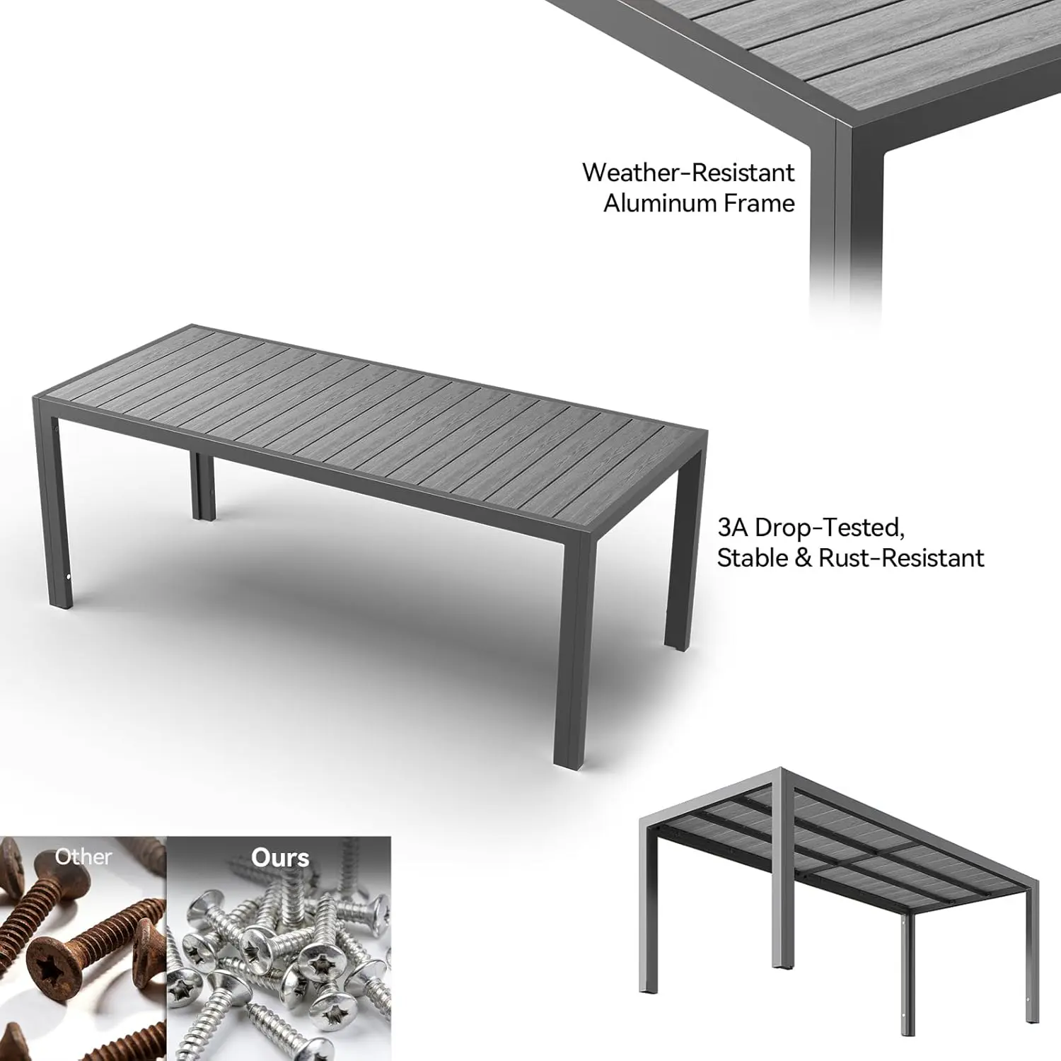 Table de jardin 8 places en bois gris vue 4