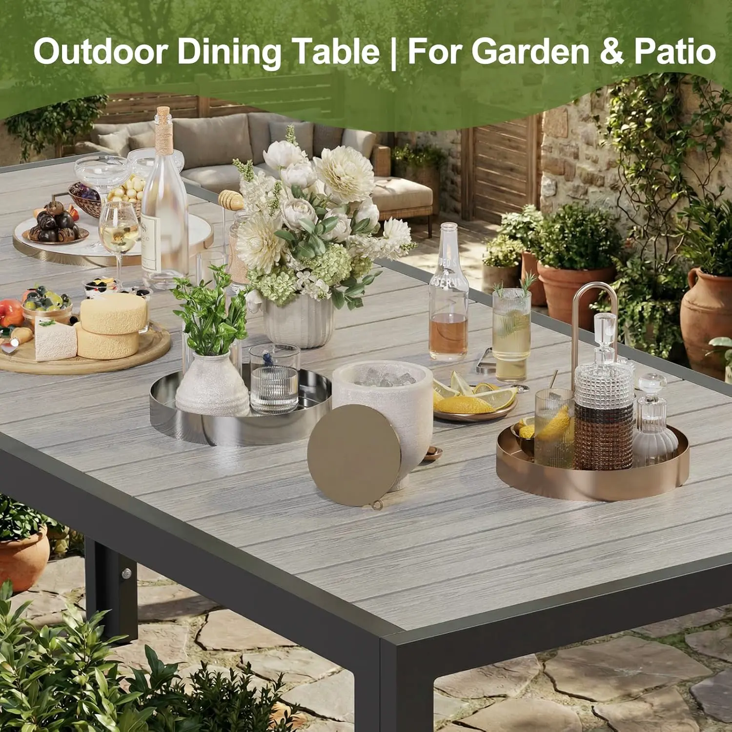 Table de jardin 8 places en bois gris vue 6