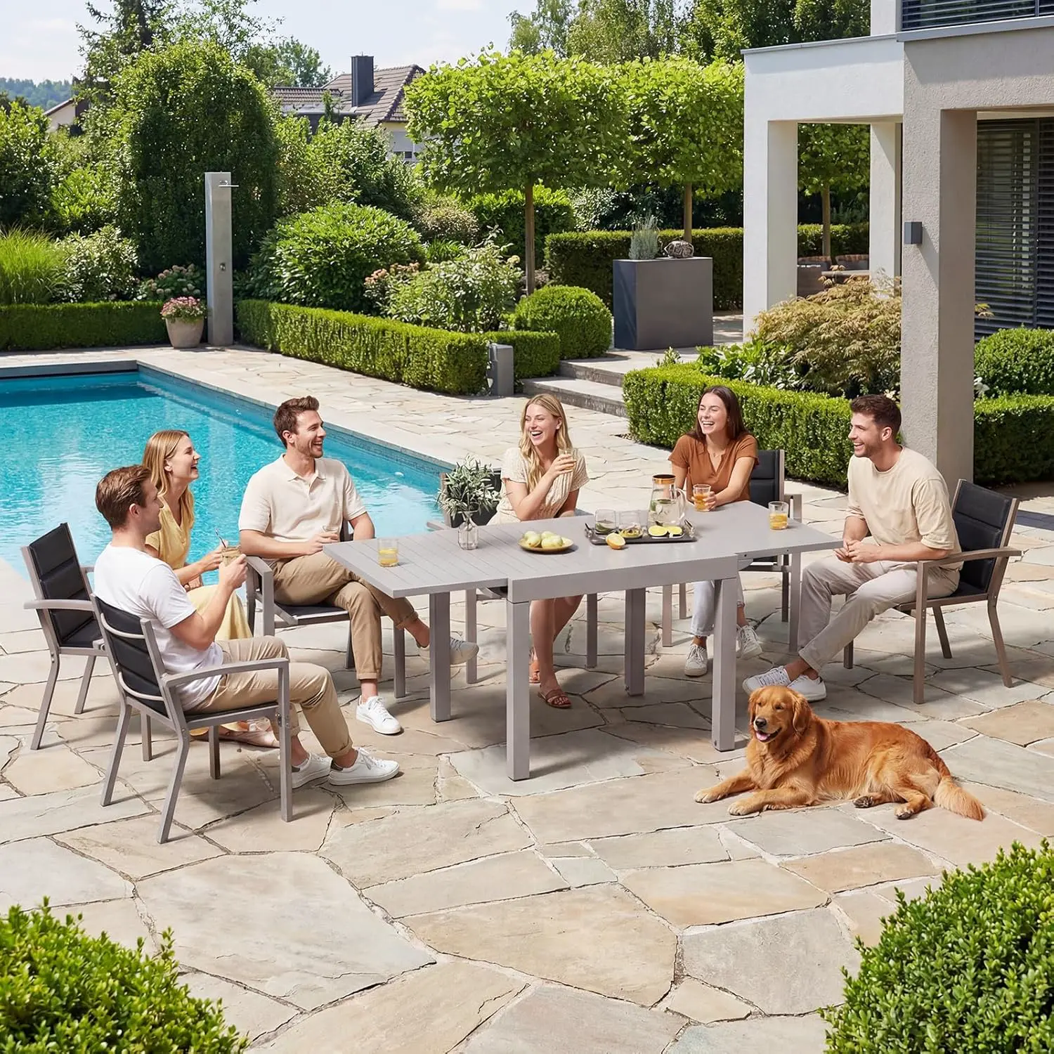 Table de jardin 10 places en aluminium gris vue 2