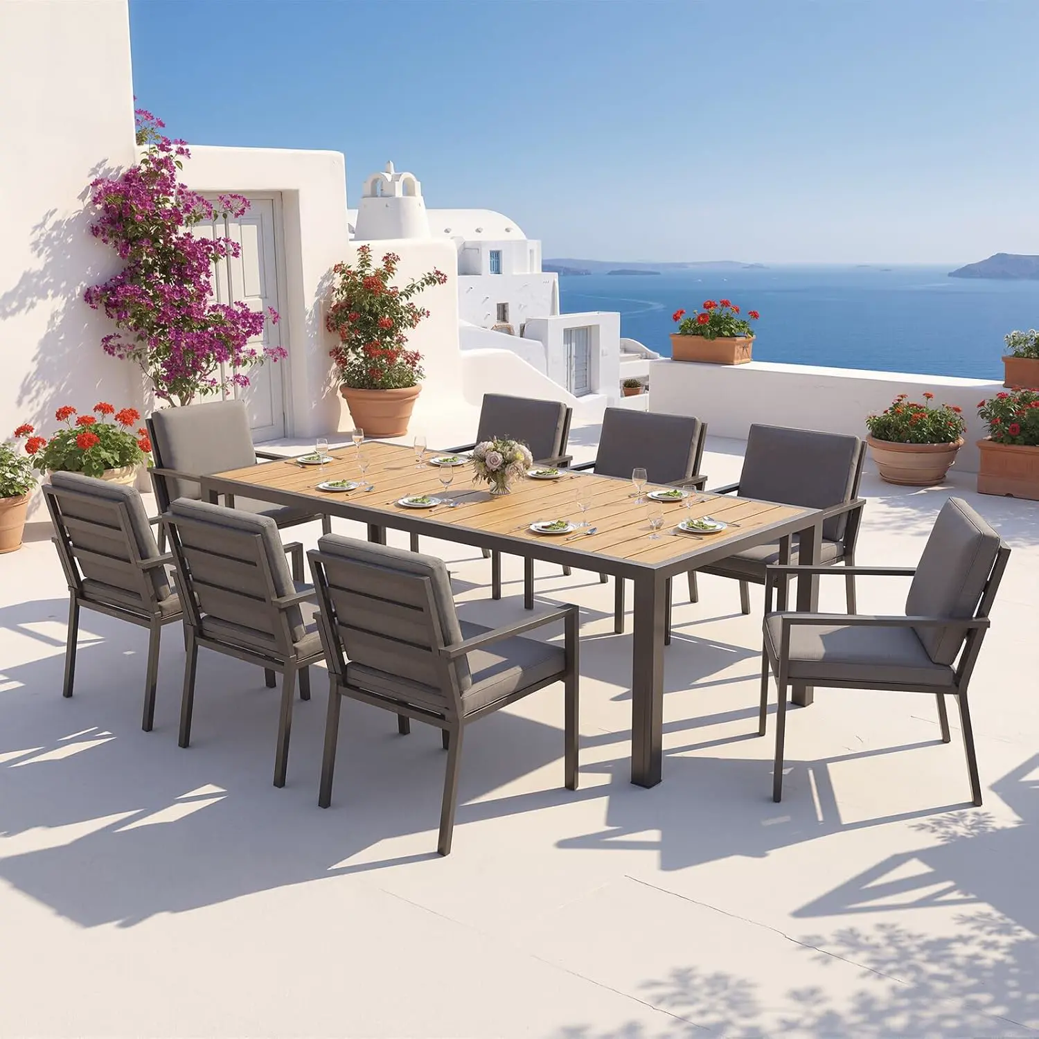 Table de jardin 8 places en bois marron vue 2