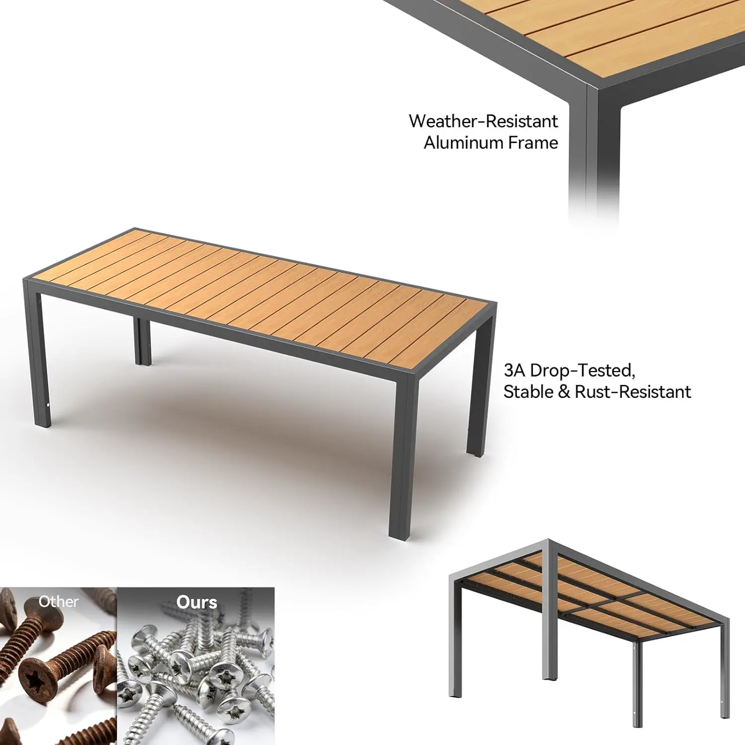 Table de jardin 8 places en bois marron vue 4
